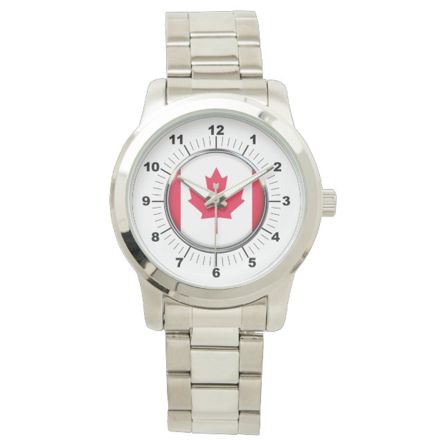 Men's Canada Flag Oversized Silver Bracelet Watch (Front)
