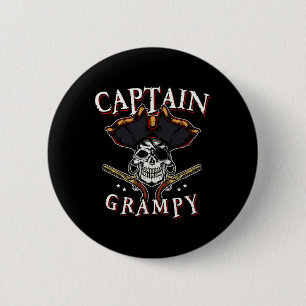 Mens Captain Grampy Pirate Hat And Skull Boating G 6 Cm Round Badge