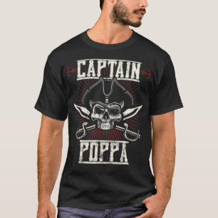 Mens Captain Poppa Pirate Skull Funny Grandpa Gran T-Shirt