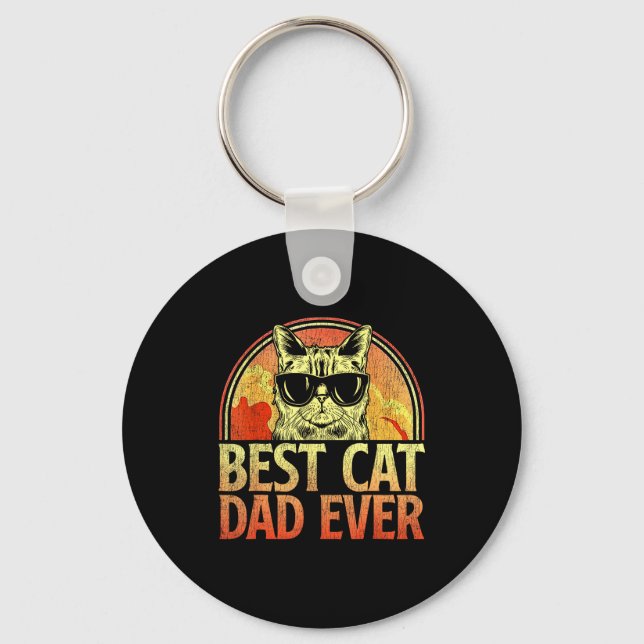 Mens Cat Dad Ever Funny Cat Dad Shirt Father's Day Key Ring (Front)