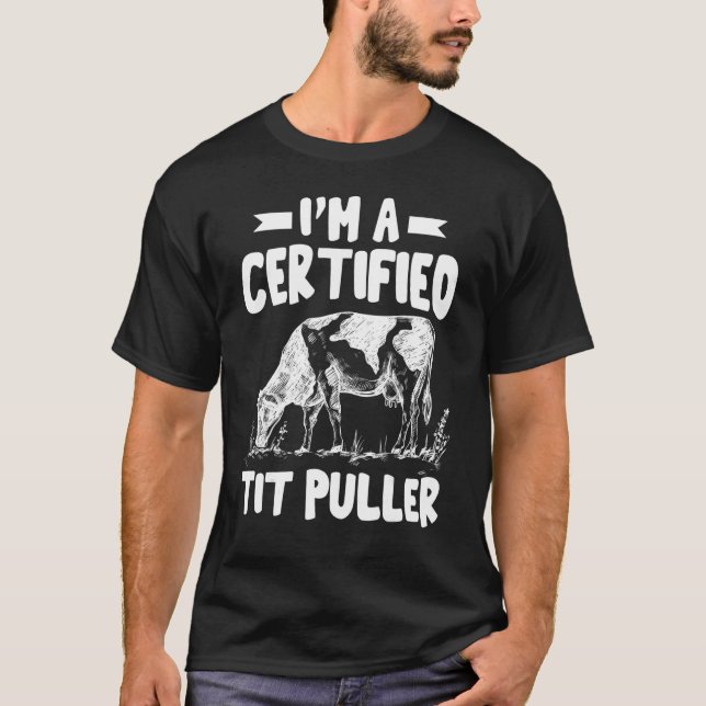 Mens Certified Tit Puller   Cute Cows Animal   Gra T-Shirt (Front)