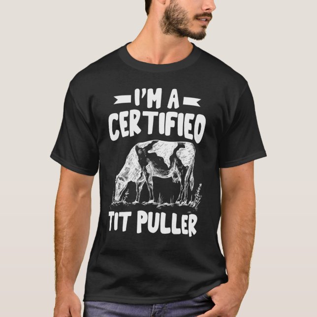 Mens Certified Tit Puller   Cute Cows Animal   Gra T-Shirt (Front)