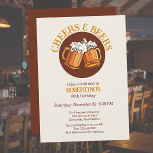 Men's Cheers and Beers Retro 60th Birthday Invitation
