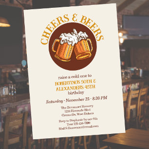 Men's Cheers and Beers Retro Joint Birthday Invitation