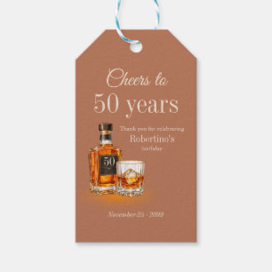 Men's Cheers to 50 Years Whiskey Theme Birthday Gift Tags