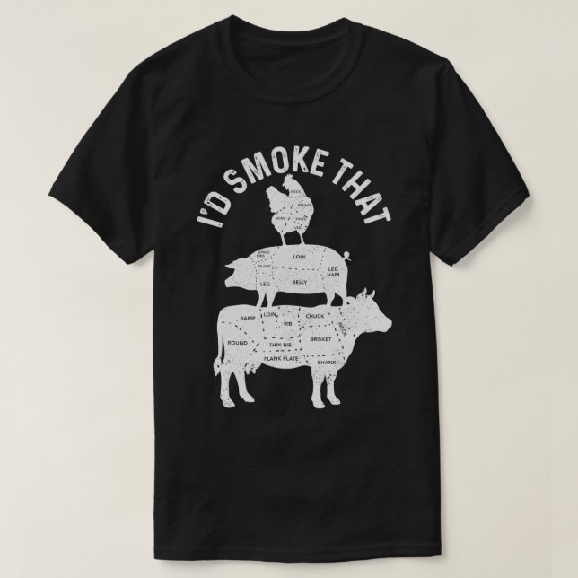 Mens Chef Butcher BBQ I'd Smoke That Pork Beef flo T-Shirt (Design Front)