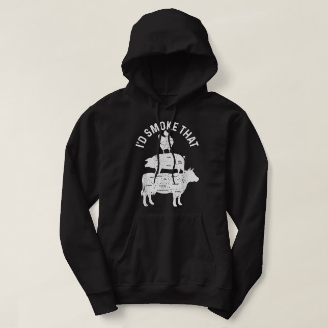 Mens Chef Butcher BBQ I'd Smoke That Pork Beef Fun Hoodie (Design Front)