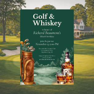Men's Chic Golf and Whiskey Themed 50th Birthday Invitation