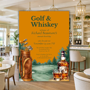 Men's Chic Golf and Whiskey Themed 60th Birthday Invitation