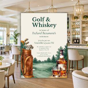 Men's Chic Golf & Whiskey Themed Retirement Party Invitation