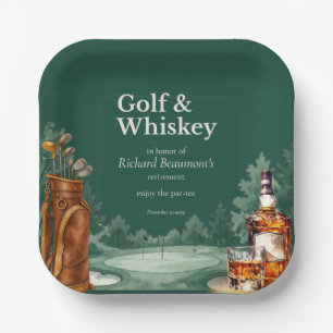 Men's Chic Golf & Whiskey Themed Retirement Party Paper Plate