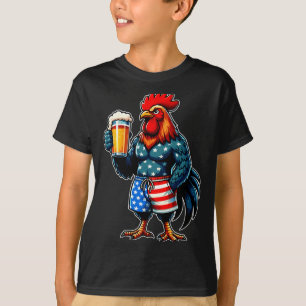 Mens chicken holding beer usa flag patriotic 4th T-Shirt