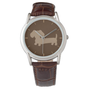 Mens Chocolate Brown Dachshund Leather Band Watch