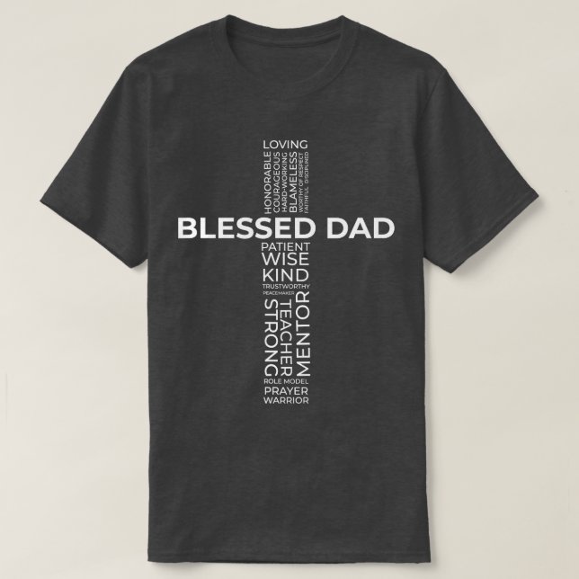 Mens Christian Blessed Dad Cross Fathers Day   T-Shirt (Design Front)