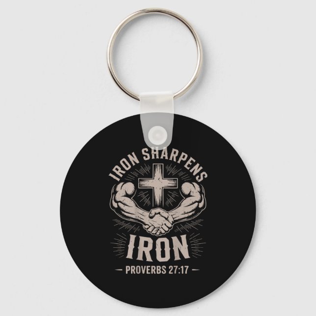 Men's Christian Workout Iron Sharpens Iron Proverb Key Ring (Front)