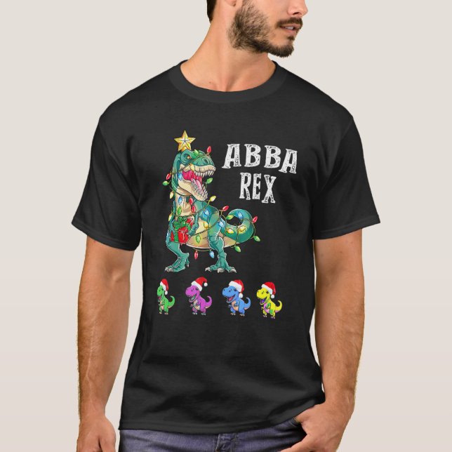 Mens Christmas Abba Rex With T Rex Grandkids 1 T-Shirt (Front)