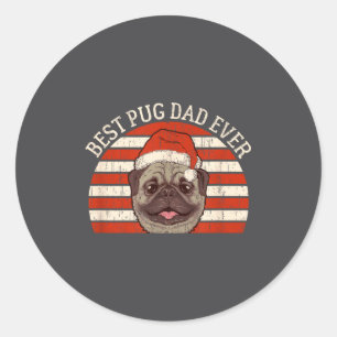 Mens Christmas Retro Vintage Dog Pug Dad Ever Classic Round Sticker