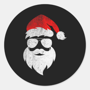 Mens Christmas Santa Claus Face Sungles With Hat B Classic Round Sticker