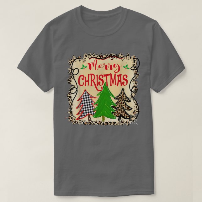 Mens Christmas Trees Leopard Women Merry Christmas T-Shirt (Design Front)