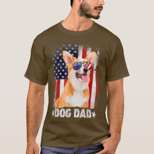 Mens Classic Corgi Dog Dad USA Flag Fathers Day T-Shirt