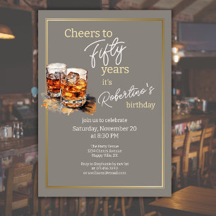 Men's Classic Double Whiskey Glass 50th birthday Invitation