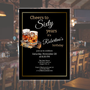 Men's Classic Double Whiskey Glass 60th birthday Invitation