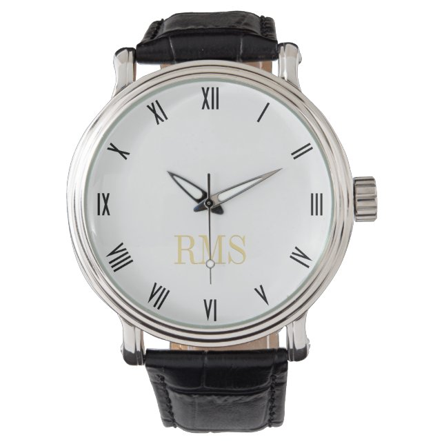 Mens Classic Vintage Look Monogram Initials Watch (Front)