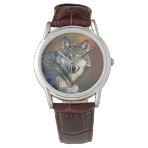 Mens Classic Watch/Wildlife Wolf Watch
