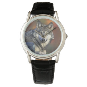 Mens Classic Watch/Wildlife Wolf Watch