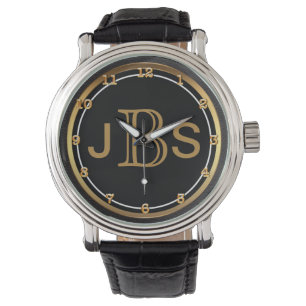 Men's Classy Black Gold Masculine Monogram Watch