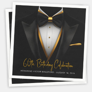 Mens Classy Black Gold Tuxedo Birthday Napkin