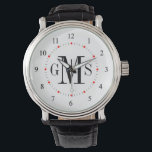 Men's Classy Personalised Monogram Watch<br><div class="desc">Elegant and classy, clean and simple customised monogrammed watches for the special man on your gift list. Classic easy to read numbers with grey hash marks and red dots on white face. Bold and sophisticated for traditional style gentlemen -- click Customise It to change the background colour, font sizes, style...</div>