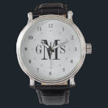 Men's Classy Personalised Monogram Watch<br><div class="desc">Elegant and classy, clean and simple customised monogrammed watches for the special man on your gift list. Classic easy to read numbers with grey hash marks on silver metallic face. Bold and sophisticated monogram initials for traditional style gentlemen -- click Customise It to change the font sizes, style or colours....</div>