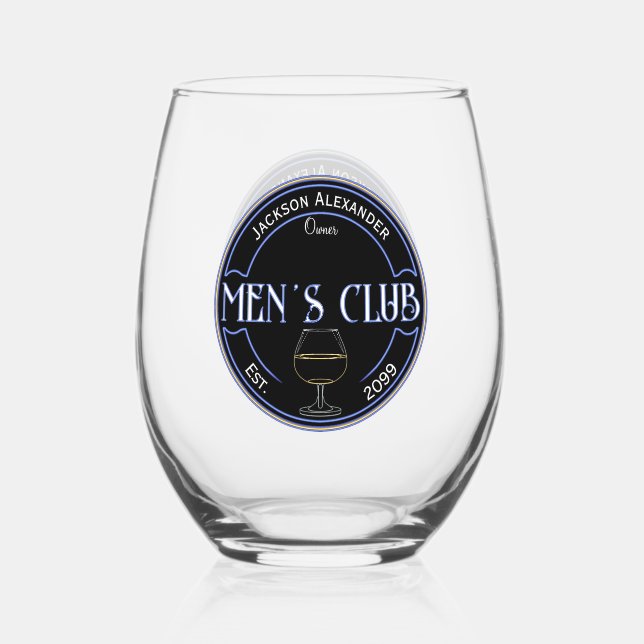 Men's Club Man Cave Drinkware Cocktail Stemless Wine Glass (Front)