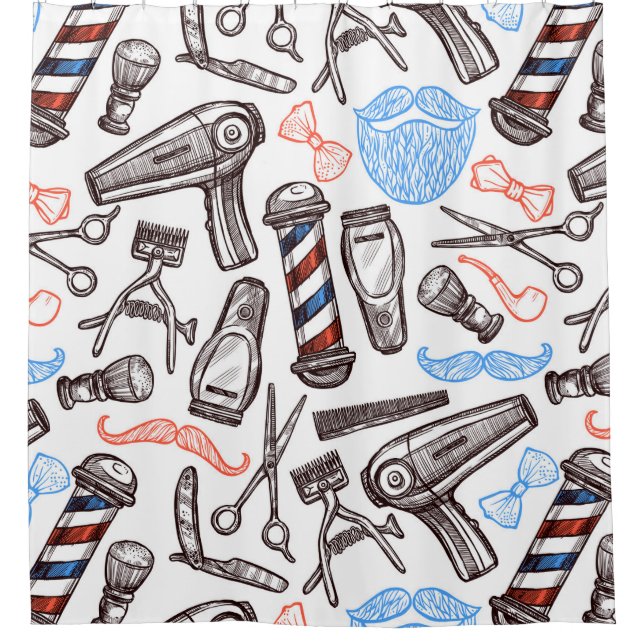 Mens Colourful Barber Style Shower Curtain (Front)