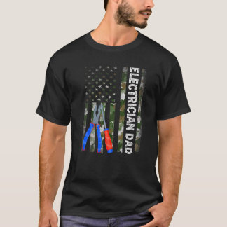 Mens Cool American Flag Camouflage Electrician Dad T-Shirt