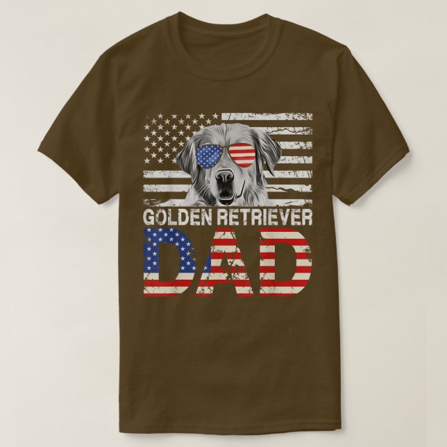 Mens Cool Golden Retriever Dad USA Flag Patriotic T-Shirt (Design Front)