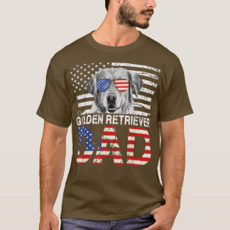 Mens Cool Golden Retriever Dad USA Flag Patriotic T-Shirt
