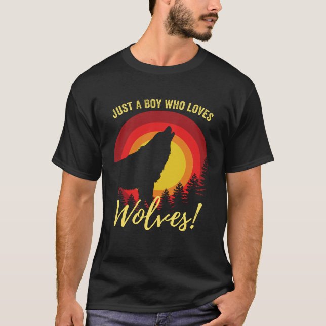 Mens Cool Just A Boy Who Loves Wolves Boys Wolf    T-Shirt (Front)