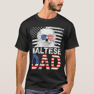 Mens Cool Maltese Dad Usa Flag Patriotic Fathers D T-Shirt