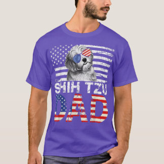 Mens Cool Shih Tzu Dad USA Flag Patriotic Fathers T-Shirt