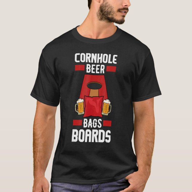 Mens Cornhole Beer Bags Boards  Drinking Bean Bag  T-Shirt (Front)