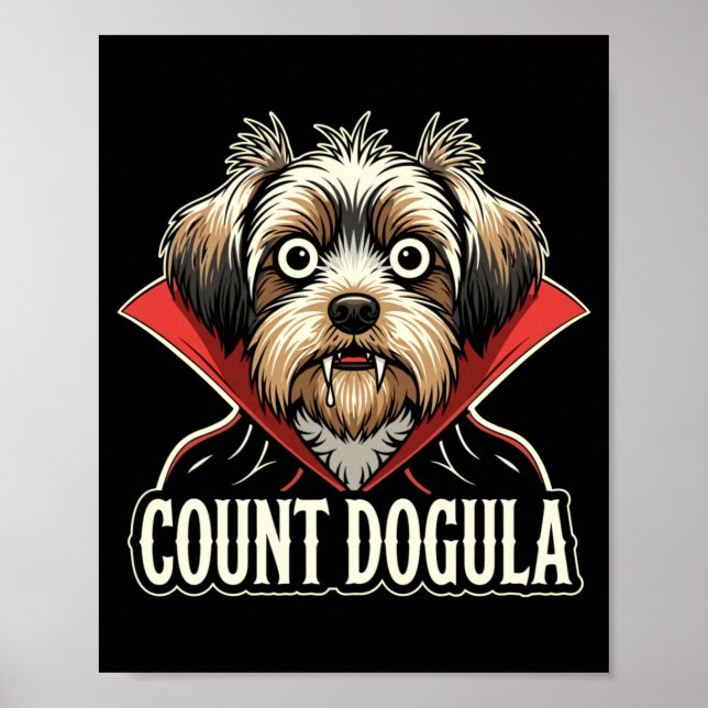 Mens count dogula funny dog themed spooky party poster (Front)