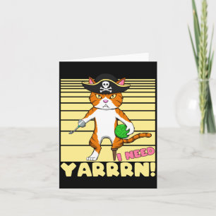 Mens crochet pun pirate cat with wool and hook card