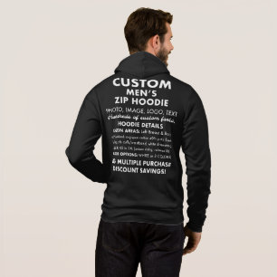 Men's Custom Personalised Black Full Zip Hoodie