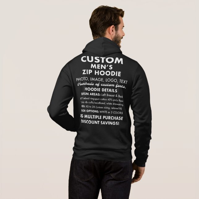 Men's Custom Personalised Black Full Zip Hoodie (Back Full)