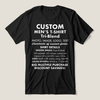 Men's Custom Personalised Black Tri-Blend T-Shirt Shirt