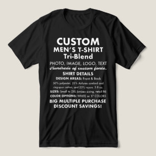 Men's Custom Personalised Black Tri-Blend T-Shirt Tri-Blend Shirt