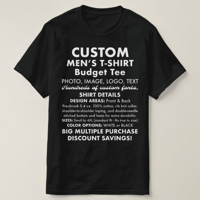 Men's Custom Personalised Budget Black T-Shirt (Design Front)