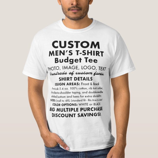 Men's Custom Personalised Budget White T-Shirt (Front)